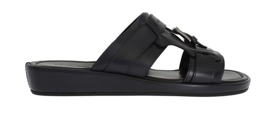 Blue Leather Logo Slides Sandals