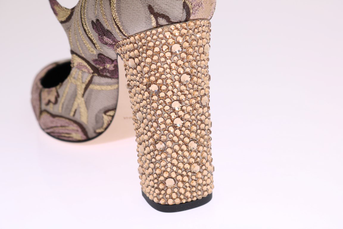 Purple Jacquard Crystal Floral Leather Shoes