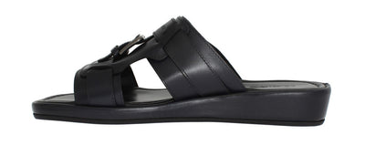 Blue Leather Logo Slides Sandals