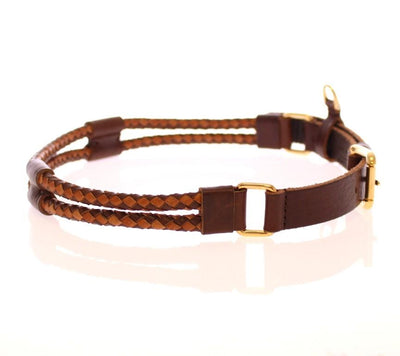 Brown Leather Logo Gold Buckle Belt