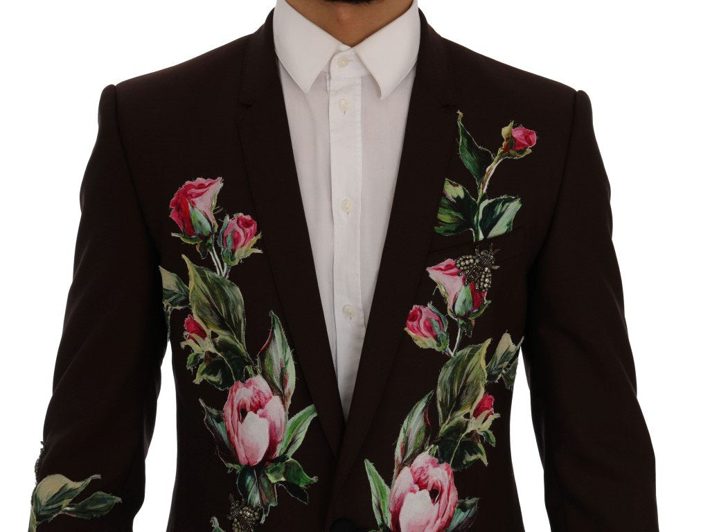 Bordeaux Wool Crystal Bee Floral Suit