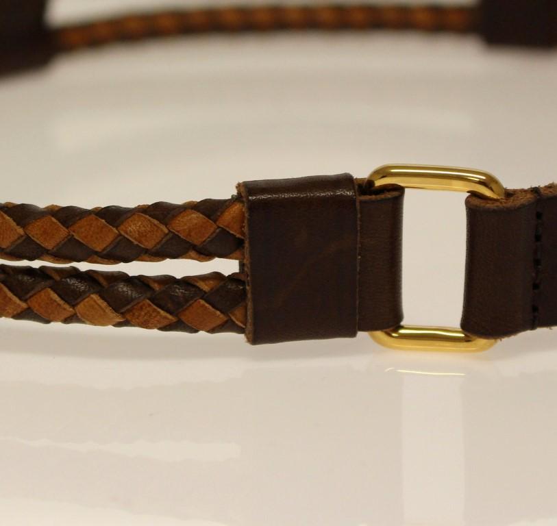 Brown Leather Logo Gold Buckle Belt