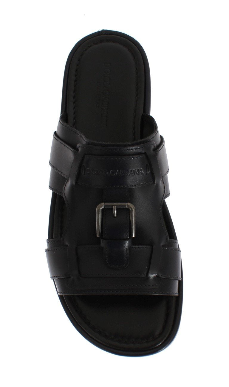 Blue Leather Logo Slides Sandals