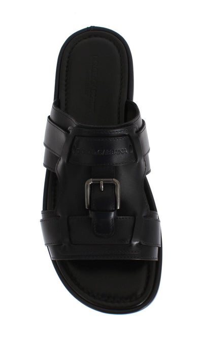 Blue Leather Logo Slides Sandals