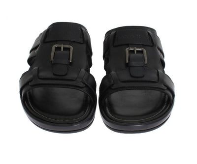 Blue Leather Logo Slides Sandals