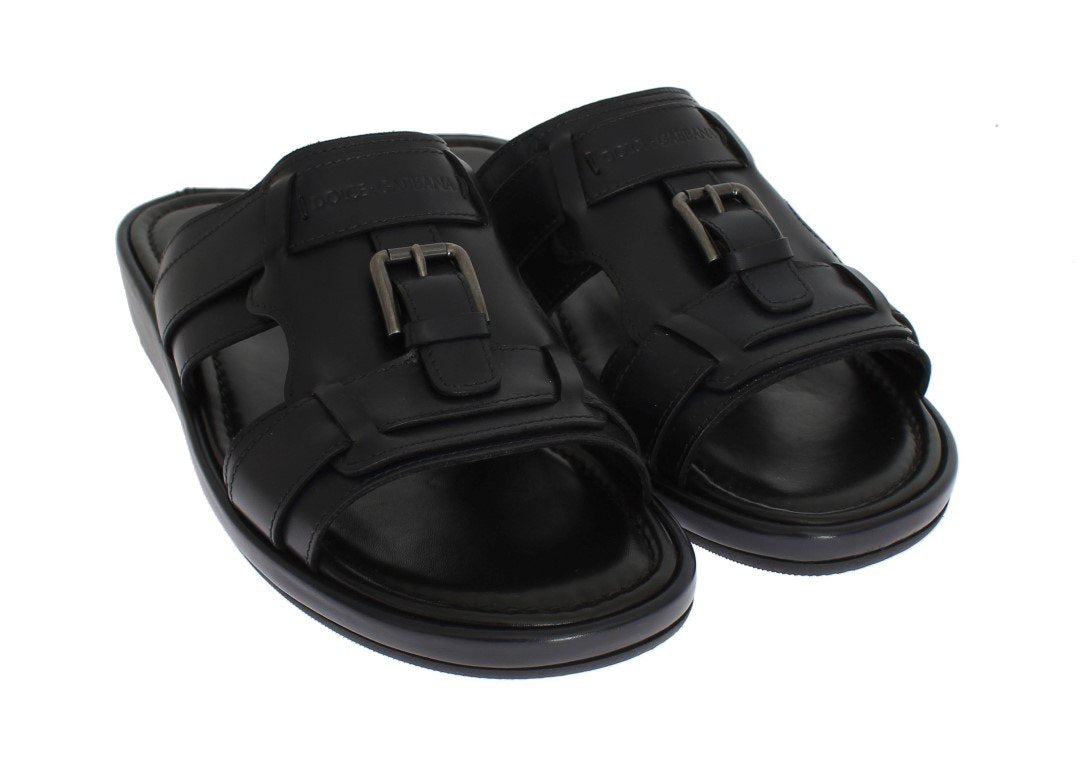 Blue Leather Logo Slides Sandals