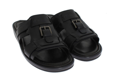 Blue Leather Logo Slides Sandals