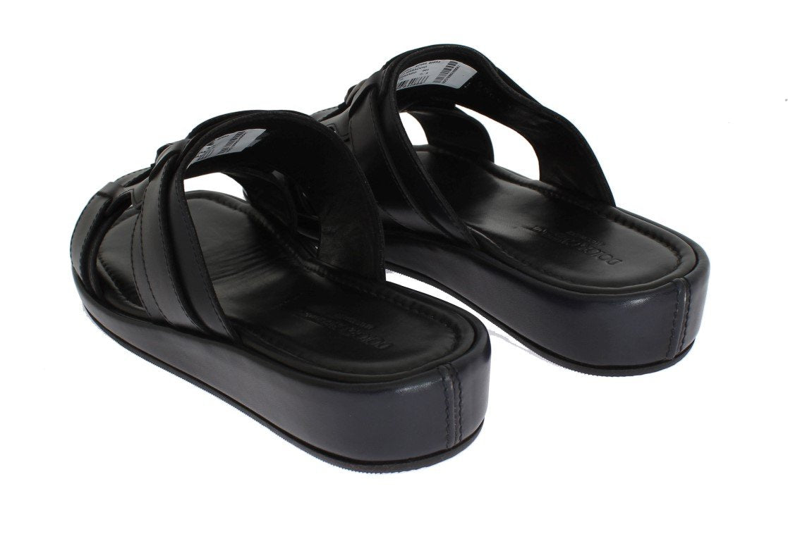 Blue Leather Logo Slides Sandals