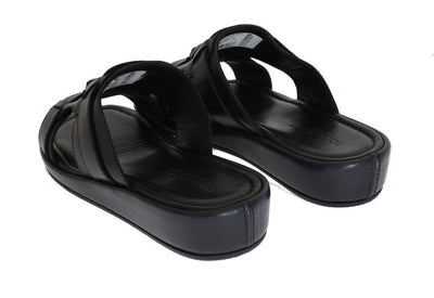 Blue Leather Logo Slides Sandals