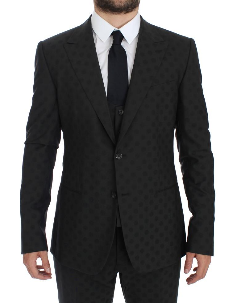 Gray Polka Wool Stretch Slim 3 Piece Suit
