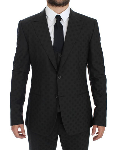 Gray Polka Wool Stretch Slim 3 Piece Suit