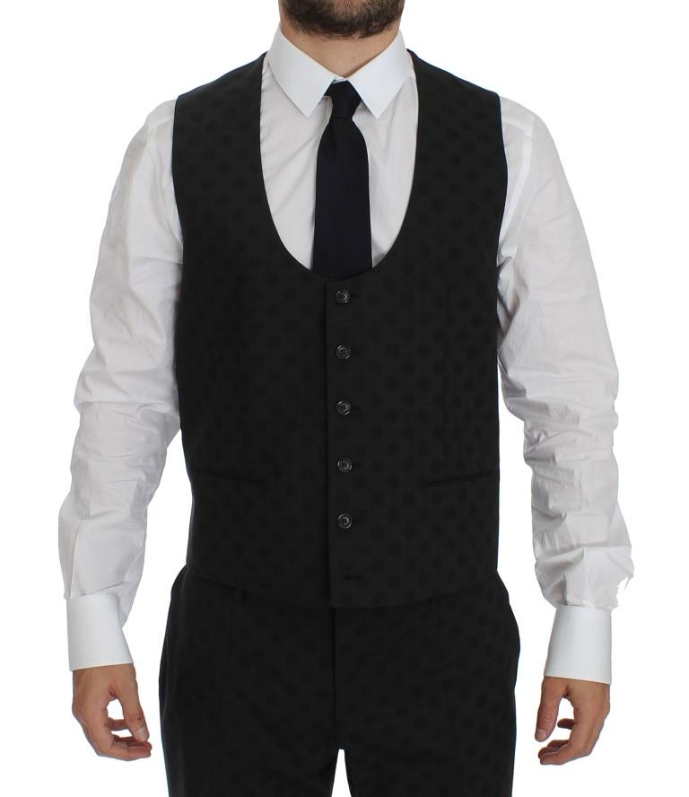 Gray Polka Wool Stretch Slim 3 Piece Suit