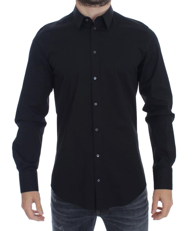 Black cotton stretch slim fit casual shirt