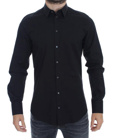 Black cotton stretch slim fit casual shirt