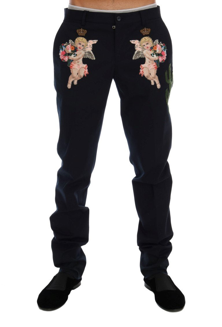 Blue SICILIAN WESTERN Print Wool Pants