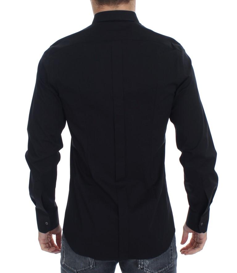 Black cotton stretch slim fit casual shirt