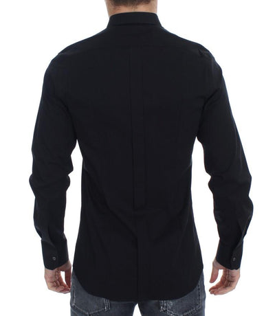 Black cotton stretch slim fit casual shirt