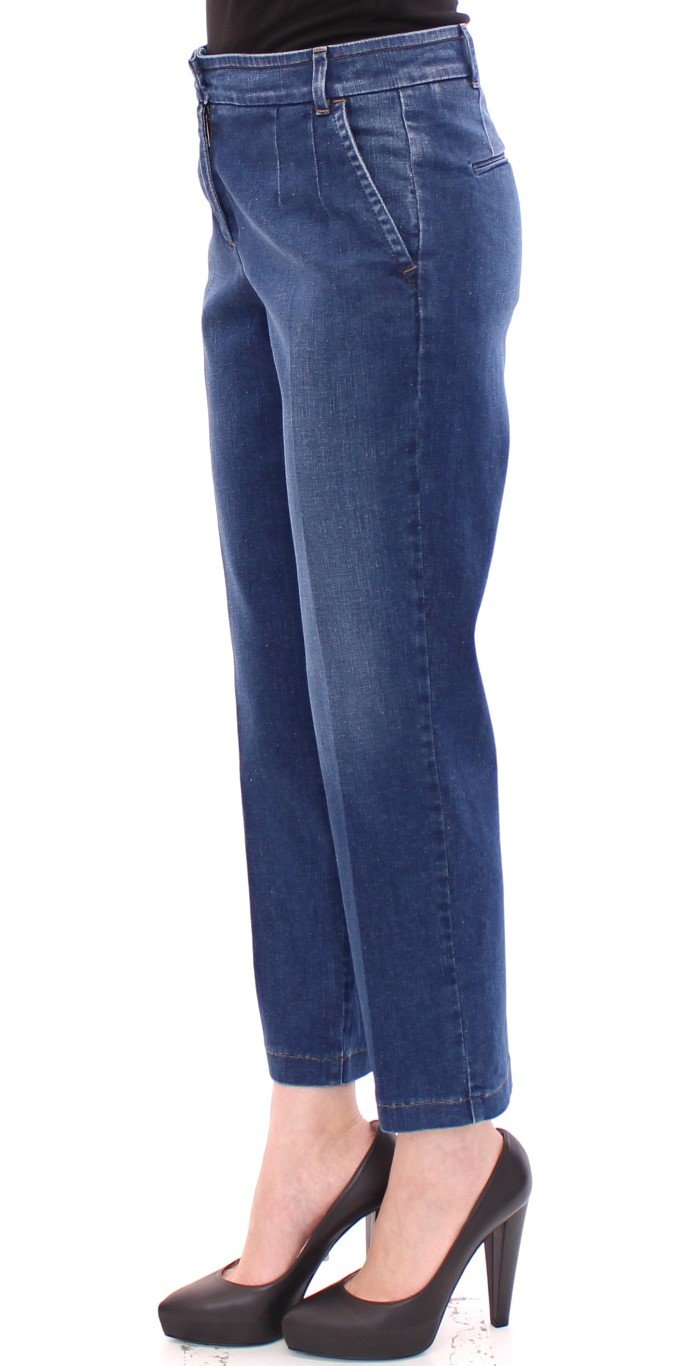 Blue Cotton Solid Pattern Logo Jeans Pants