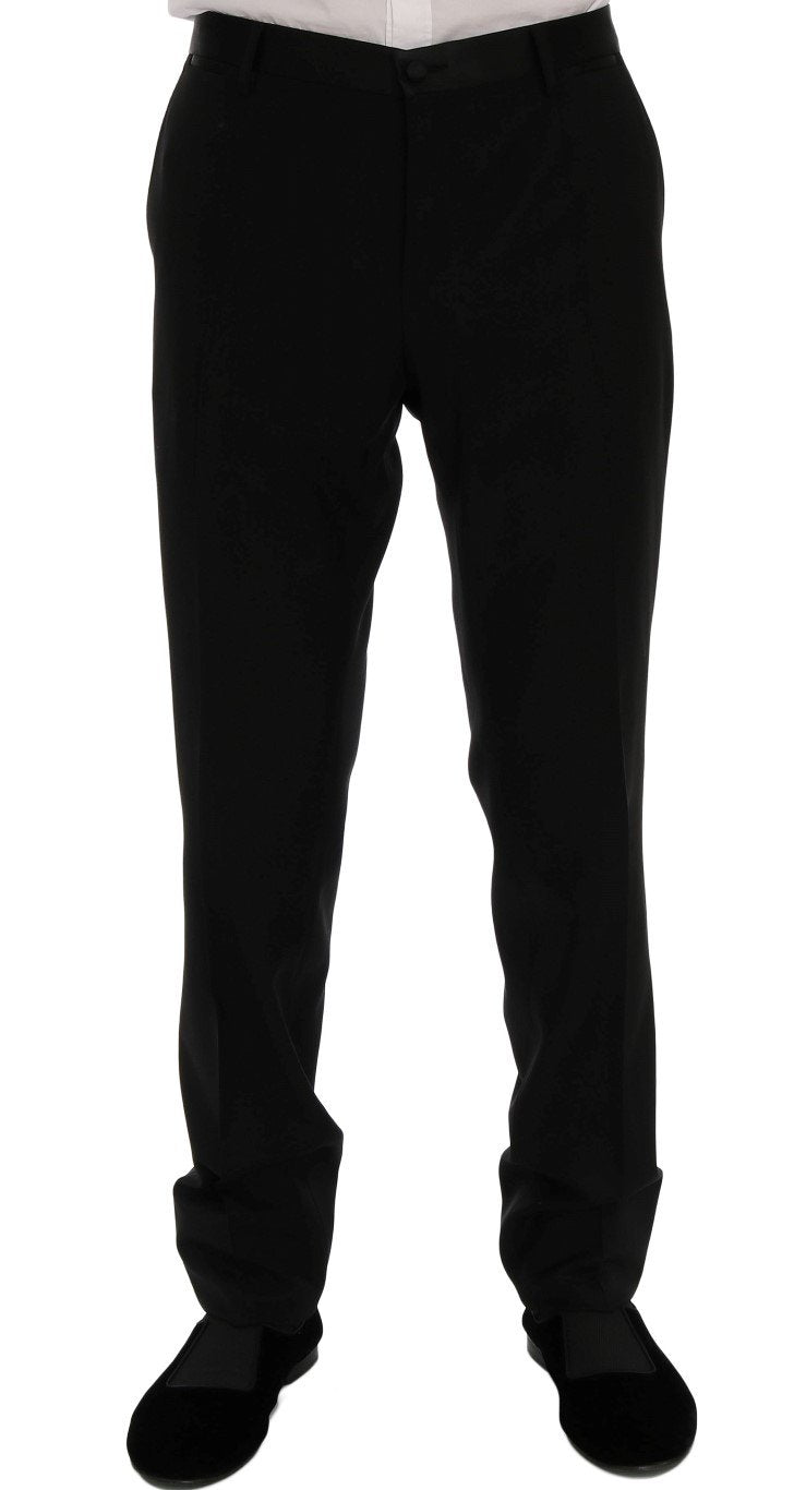 Black Wool Silk Tuxedo Pants