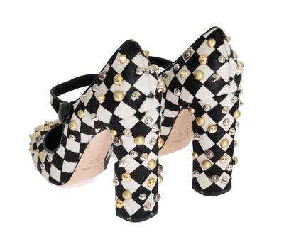 Black White Pony Fur Studded Leather Shoes