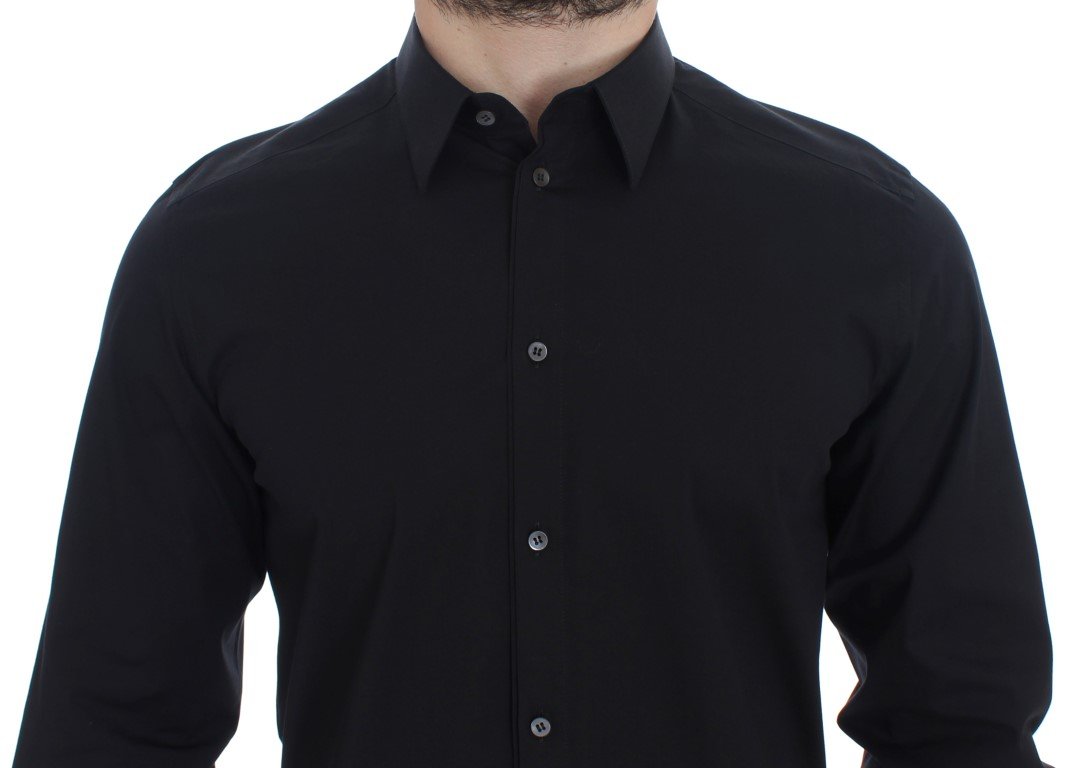 Black cotton stretch slim fit casual shirt