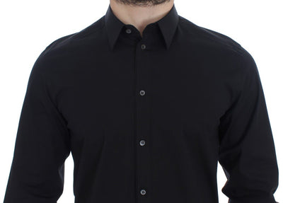 Black cotton stretch slim fit casual shirt