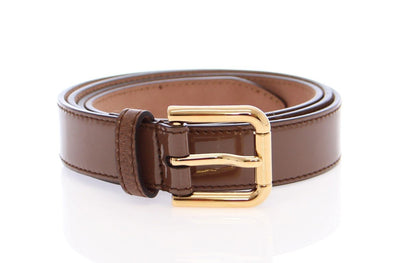 Brown Leather Gold Logo Belt