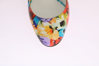 Floral Pattern Crystal Heels Leather Shoes