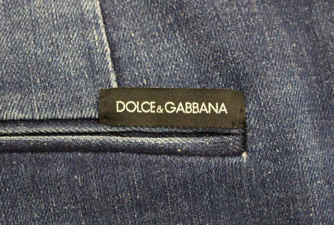 Blue Cotton Solid Pattern Logo Jeans Pants