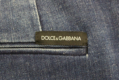 Blue Cotton Solid Pattern Logo Jeans Pants