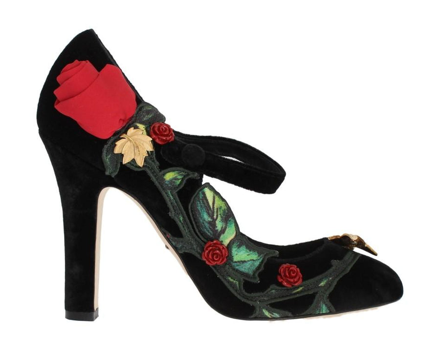 Black Velvet Roses Mary Janes Pumps
