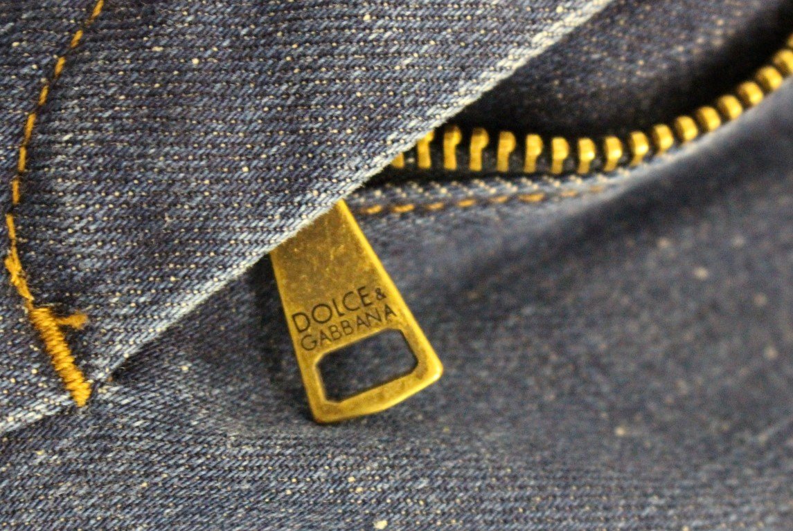 Blue Cotton Solid Pattern Logo Jeans Pants