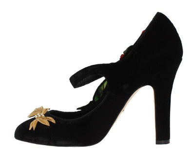 Black Velvet Roses Mary Janes Pumps