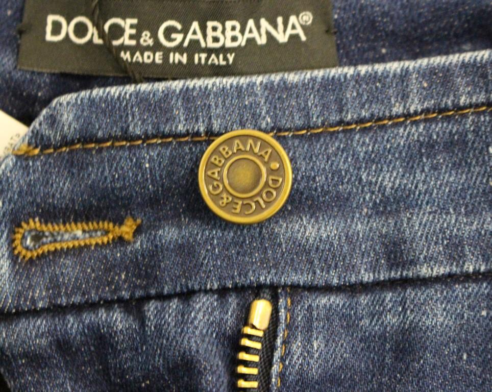 Blue Cotton Solid Pattern Logo Jeans Pants