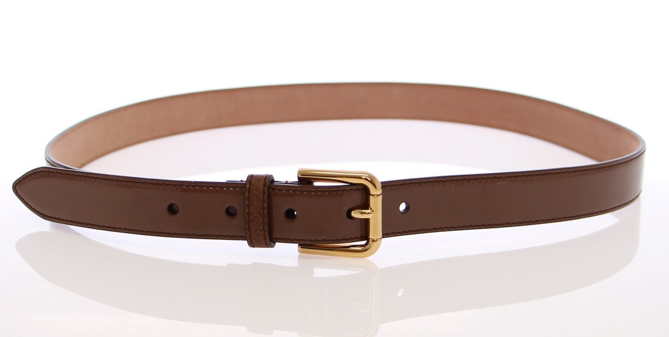 Brown Leather Gold Logo Belt