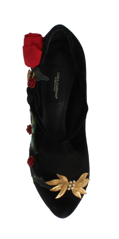 Black Velvet Roses Mary Janes Pumps