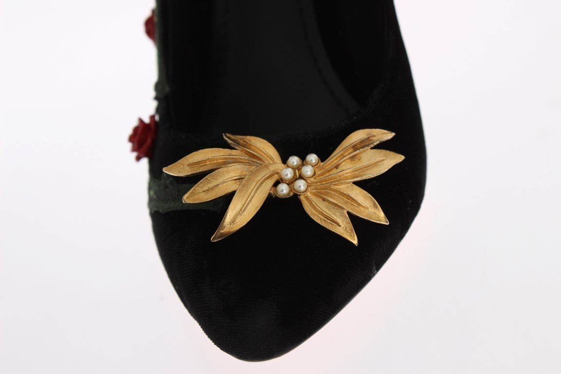 Black Velvet Roses Mary Janes Pumps