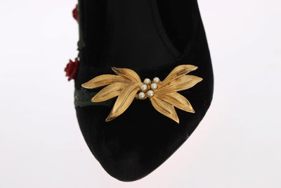 Black Velvet Roses Mary Janes Pumps