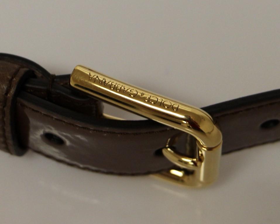 Brown Leather Gold Logo Belt