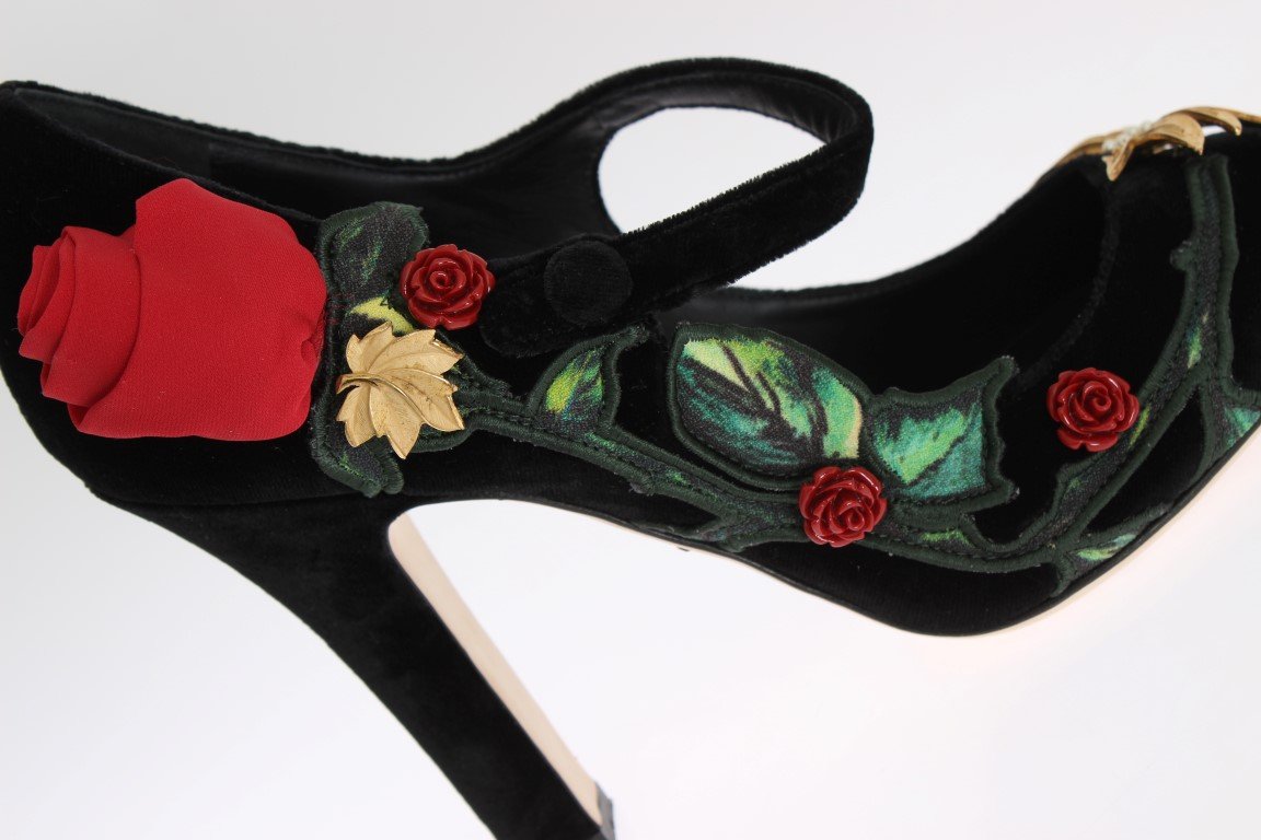 Black Velvet Roses Mary Janes Pumps