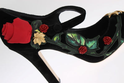 Black Velvet Roses Mary Janes Pumps