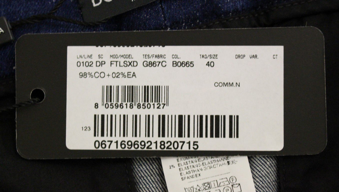 Blue Cotton Solid Pattern Logo Jeans Pants