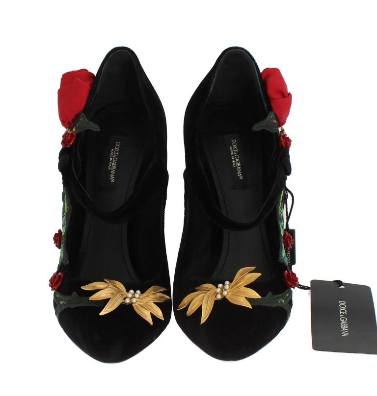 Black Velvet Roses Mary Janes Pumps