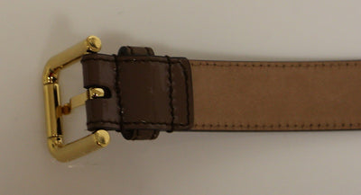 Brown Leather Gold Logo Belt