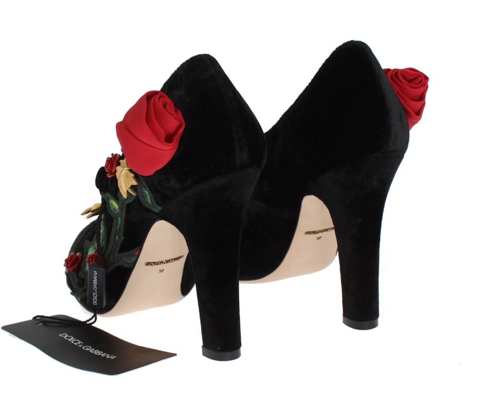 Black Velvet Roses Mary Janes Pumps
