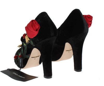 Black Velvet Roses Mary Janes Pumps