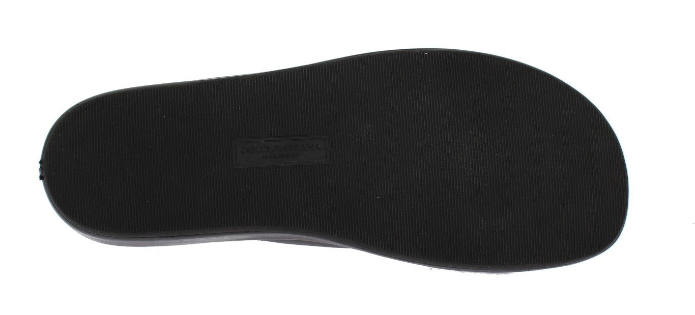 Black Leather Logo Slides Sandals