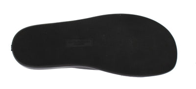 Black Leather Logo Slides Sandals