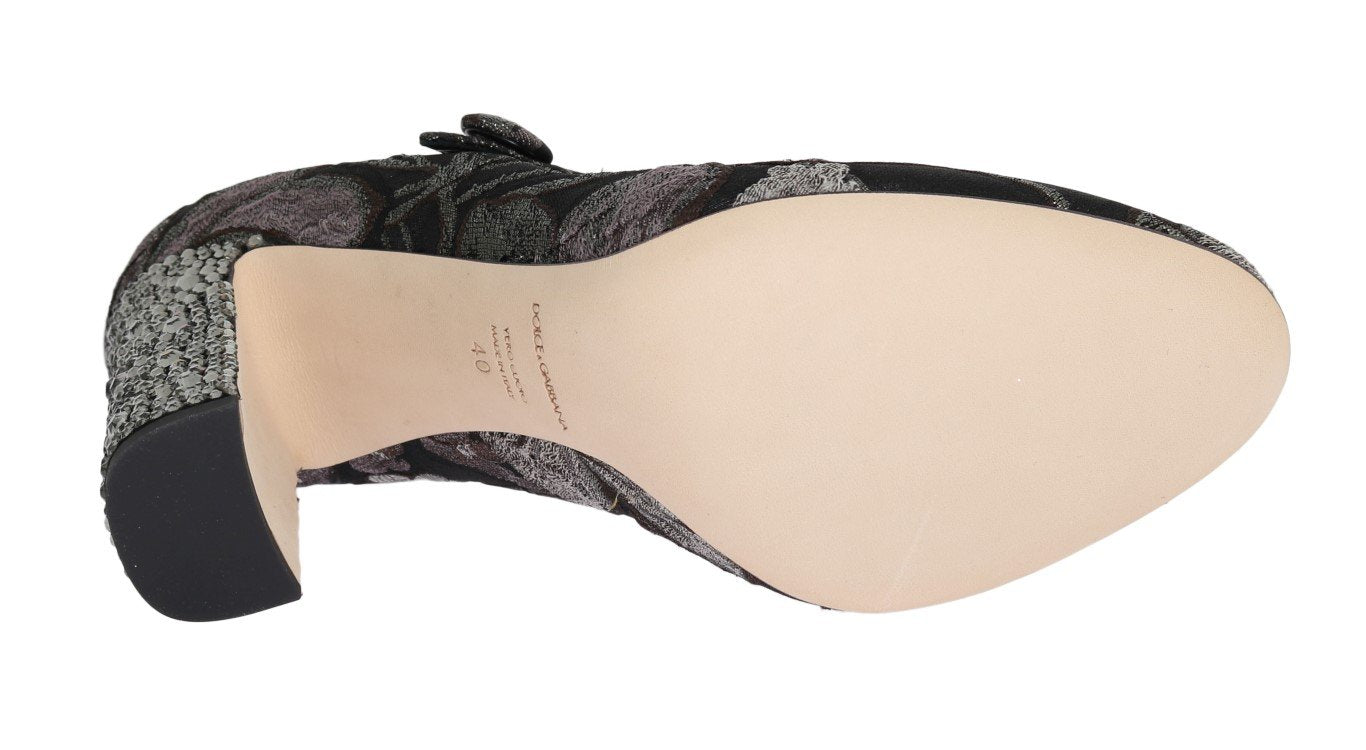 Black Jacquard Crystal Floral Leather Shoes