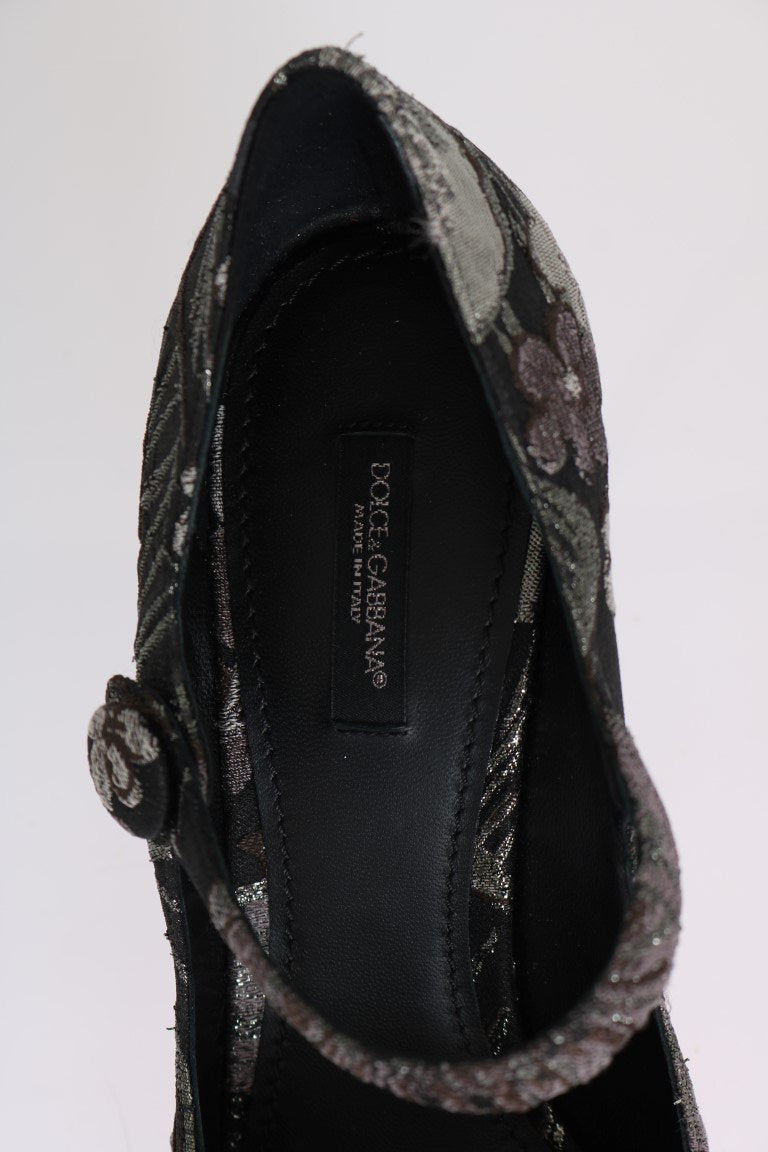 Black Jacquard Crystal Floral Leather Shoes